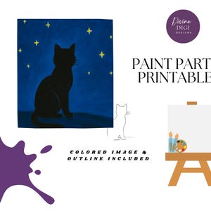 Cat Silhouette Starry Night| Canvas Art  | Digital Download