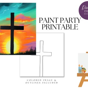 DIY Paint Party druckbare, vorgezeichnete Leinwand Kreuz, sofortiger Download, gemalte Leinwandkunst, Paint Party, PNG digitaler Download