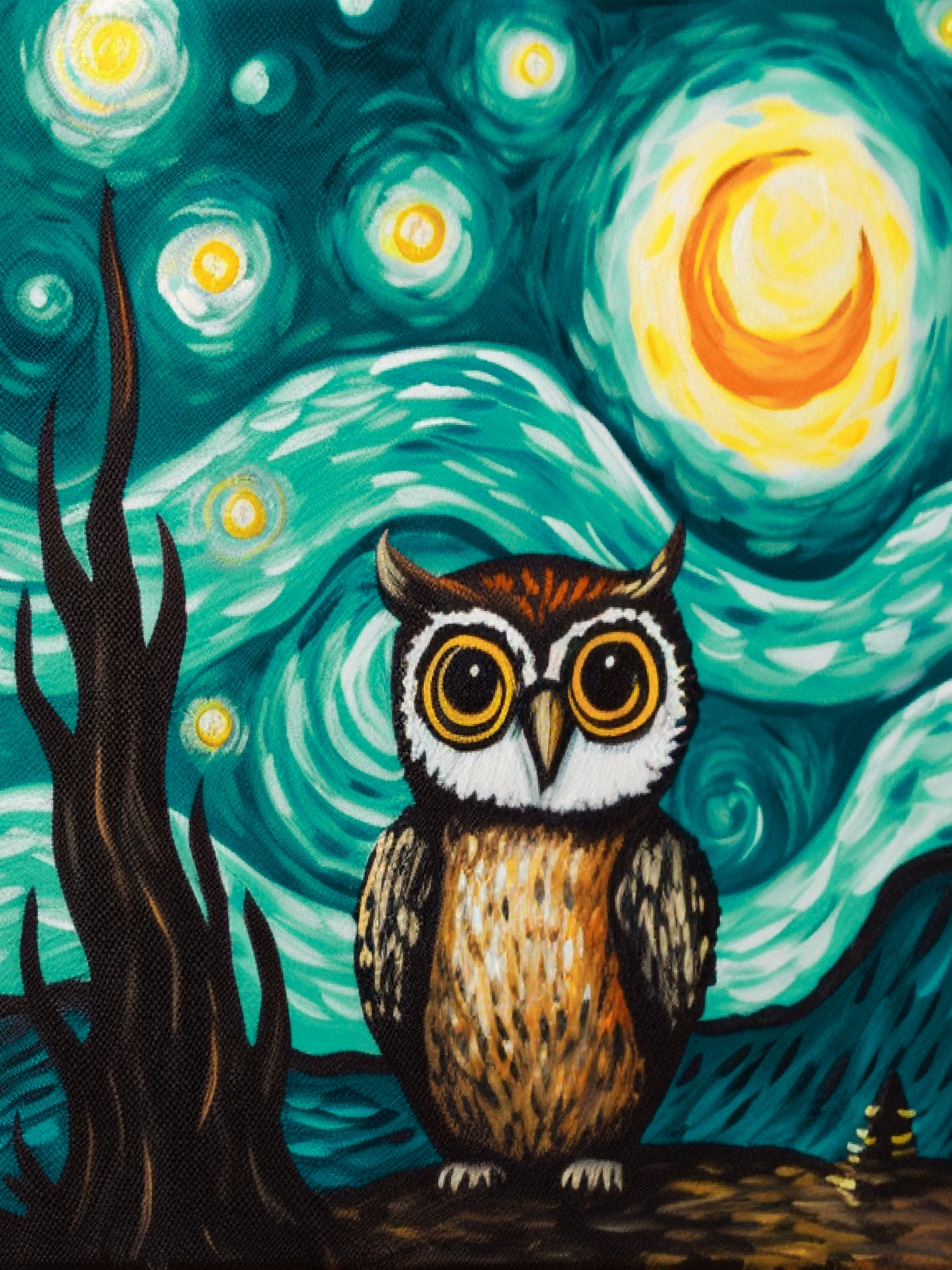 Owl Starry Night Paint Party Printable: DIY Canvas Art (PNG Digital ...