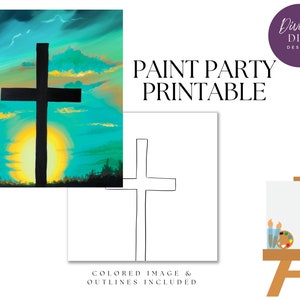 DIY Paint Party druckbare, vorgezeichnete Leinwand Kreuz, sofortiger Download, gemalte Leinwandkunst, Paint Party, PNG digitaler Download