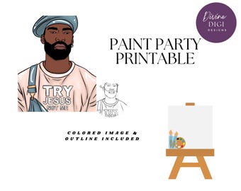 Melanin Try Jesus DIY Paint Party: Pre-Drawn Canvas (PNG Digital Download)