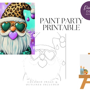 Psychedelic Santa DIY Paint Party Printable: Pre-Drawn Canvas (PNG Digital Download)