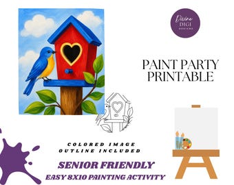 Bluebird Birdhouse Painting Activity, Senior Friendly Craft (Digital Download)