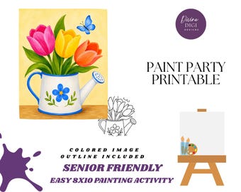 Tulip Watering Can Painting, Senior Friendly Easy Craft (Digital Download)