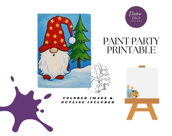 Christmas Gnome Acrylic Painting| Holiday Winter Art Digital Download|DIY Paint Party Tracer