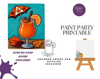 Fall Pumpkin Cocktail  Paint Party Printable: DIY Canvas Art (Digital Download)
