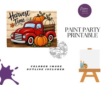 Harvest Time Pumpkin Truck Paint Party Printable: DIY Canvas Art (Digital Download)