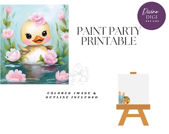 Ducky Paint Party Printable: Pre-Drawn Canvas Art (PNG Digital Download)