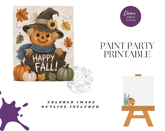 Happy Fall Scarecrow Pumpkin Paint Party Printable: DIY Canvas Art (Digital Download)