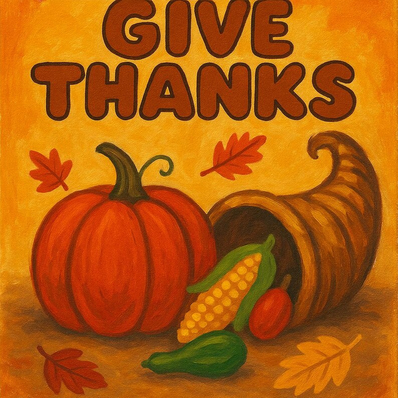 Give Thanks Cornucopia Coloring Page| Thanksgiving Digital Download