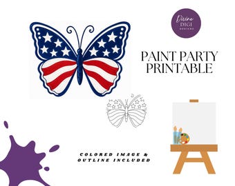 Patriotic Butterfly DIY Paint Party Printable (Digital Download)