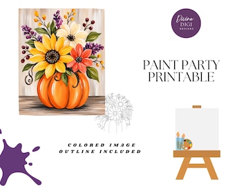 Pumpkin Floral Bouquet Paint Party Printable: DIY Canvas Art (Digital Download)