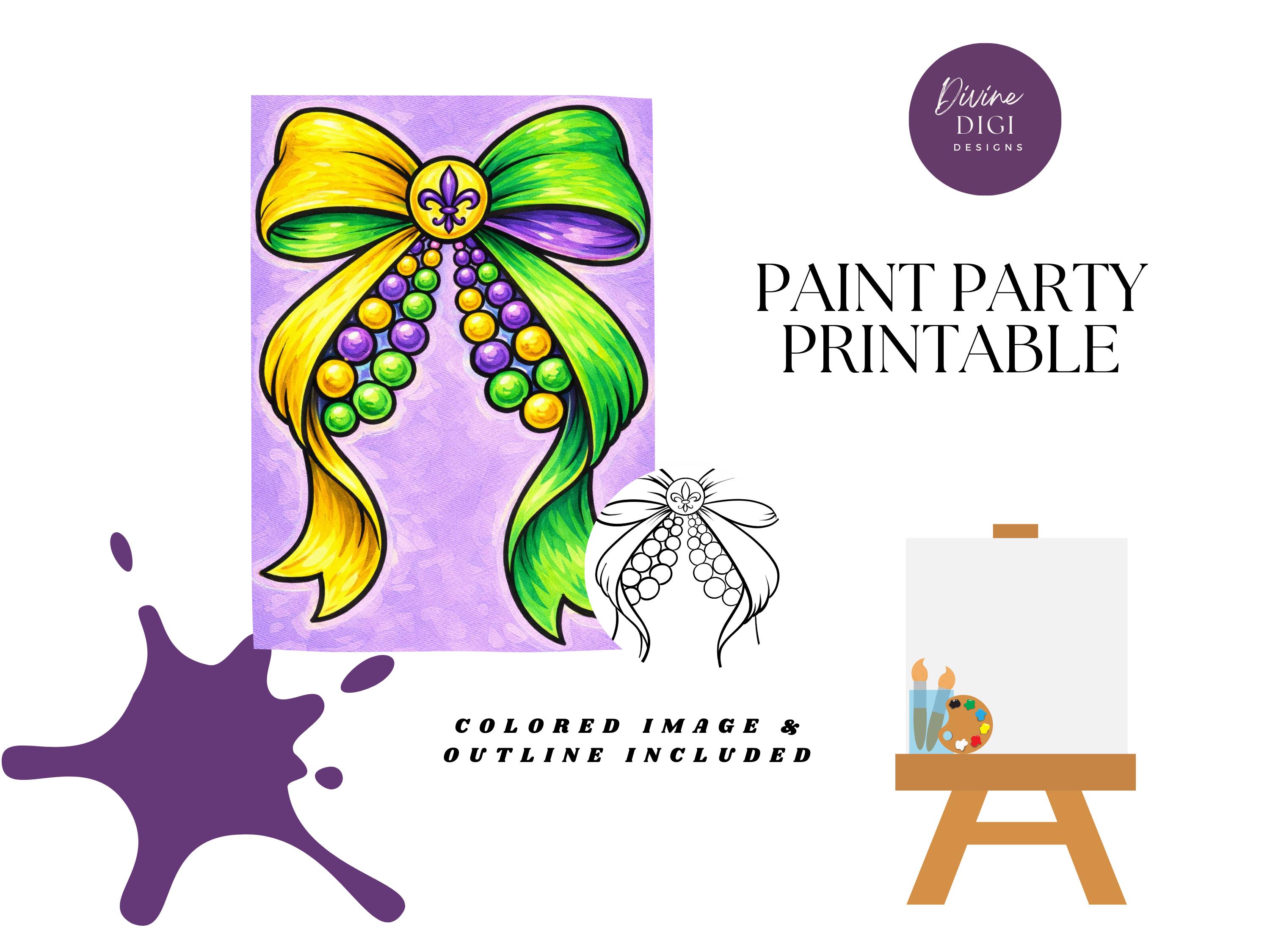 31 Festive Mardi Gras Crafts for Kids 25 Mardi Gras Bow DIY Paint Party Printable (Digital Download)