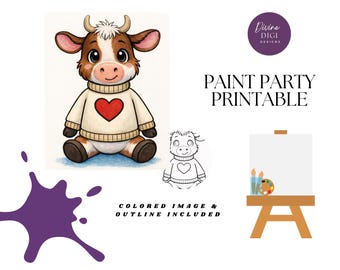 Valentine Cow | Winter Animal Art| DIY Paint Party Printable (PNG Digital Download)