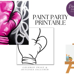 Paint Party Printable, Pre Drawn, Pink Boxer Glove , Instant Download, Canvas Art , Breast Cancer Warrior, PNG Digital Download, Color Page