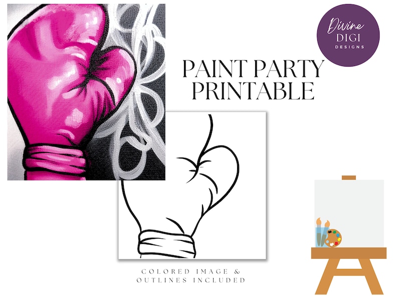 Paint Party Printable, Pre Drawn, Pink Boxer Glove , Instant Download ...