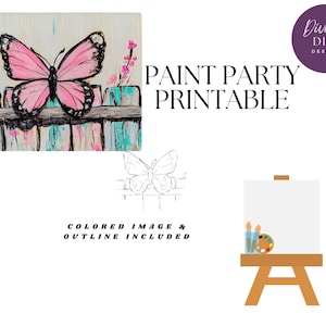 Pink Butterfly Paint Party Printable: DIY Canvas Template (PNG JPG)