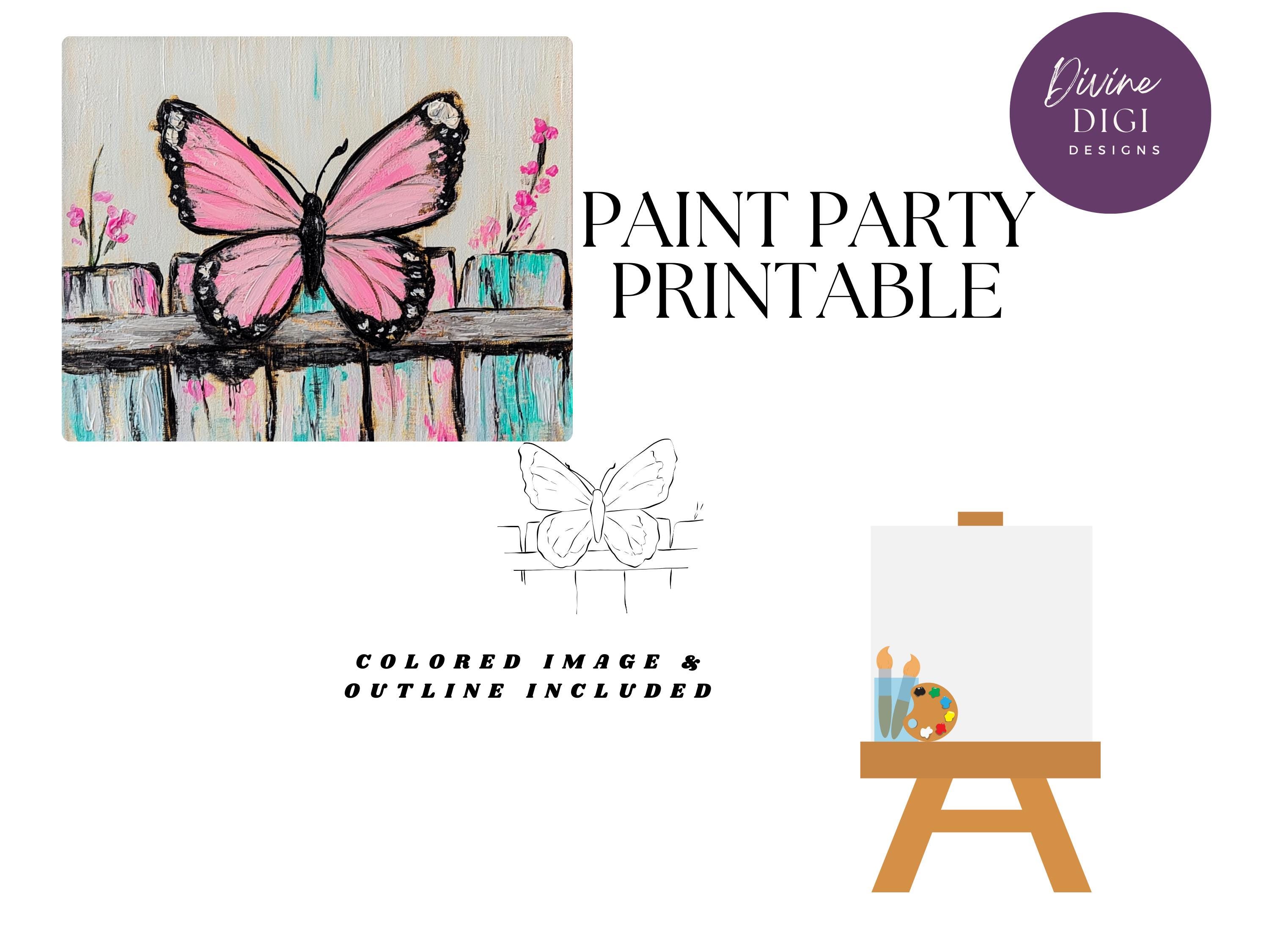 Pink Butterfly Paint Party Printable: DIY Canvas Template (PNG JPG) - Etsy