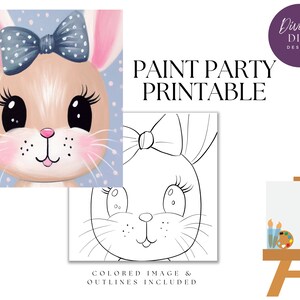 DIY Paint Party afdrukbaar, voorgetekend konijn canvas diy, instant download, doe-het-zelf canvaskunst, Paint Party, digitale png-download