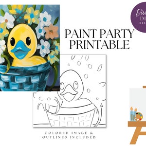 DIY Paint Party druckbare Kunst, vorgezeichnete Ente, sofortiger Download, DIY-Leinwandkunst, Paint Party, PNG digitaler Download