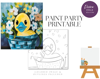 Ducky Paint Party Printable: Pre-Drawn Canvas DIY (PNG Digital Download)