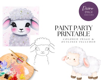 DIY Paint Party Printable, Pre-Drawn Cute Lamb Canvas Diy, Instant Download, Diy Canvas Art, Paint Party Kit, PNG Digital Download