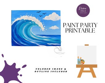 Ocean Wave Paint Party Printable: Pre-Drawn Canvas Template ( PNG Digital Download)