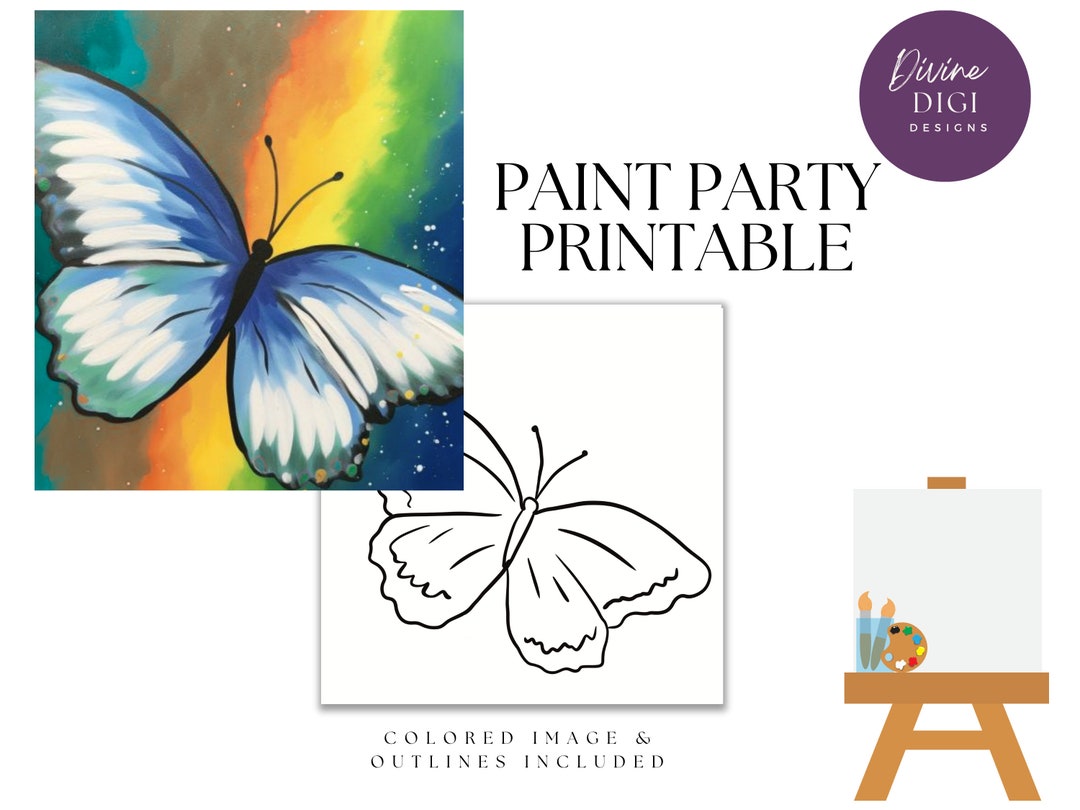 Rainbow Butterfly Paint Party Printable: DIY Canvas Art (PNG Digital ...