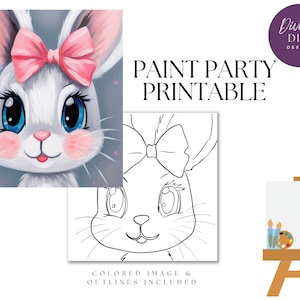 DIY Paint Party afdrukbare, vooraf getekende schattige konijntje canvas diy, instant download, DIY canvas kunst, Paint Party, digitale png-download