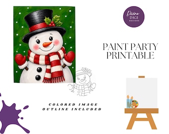 Christmas Snowman Paint Party Printable: DIY Canvas Art , Winter Paint and Sip (Digital Download)