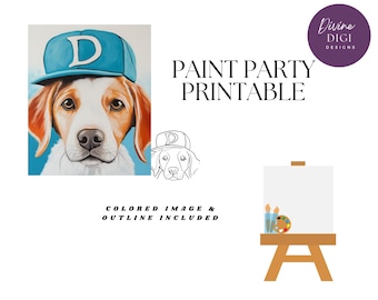 Pre-Drawn Puppy Paint Party Printable: DIY Canvas Art (PNG Digital Download)