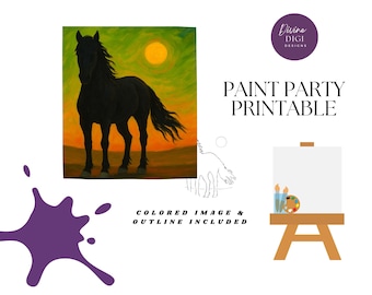 Black Horse Silhouette Sunset | Canvas Art  | Digital Download