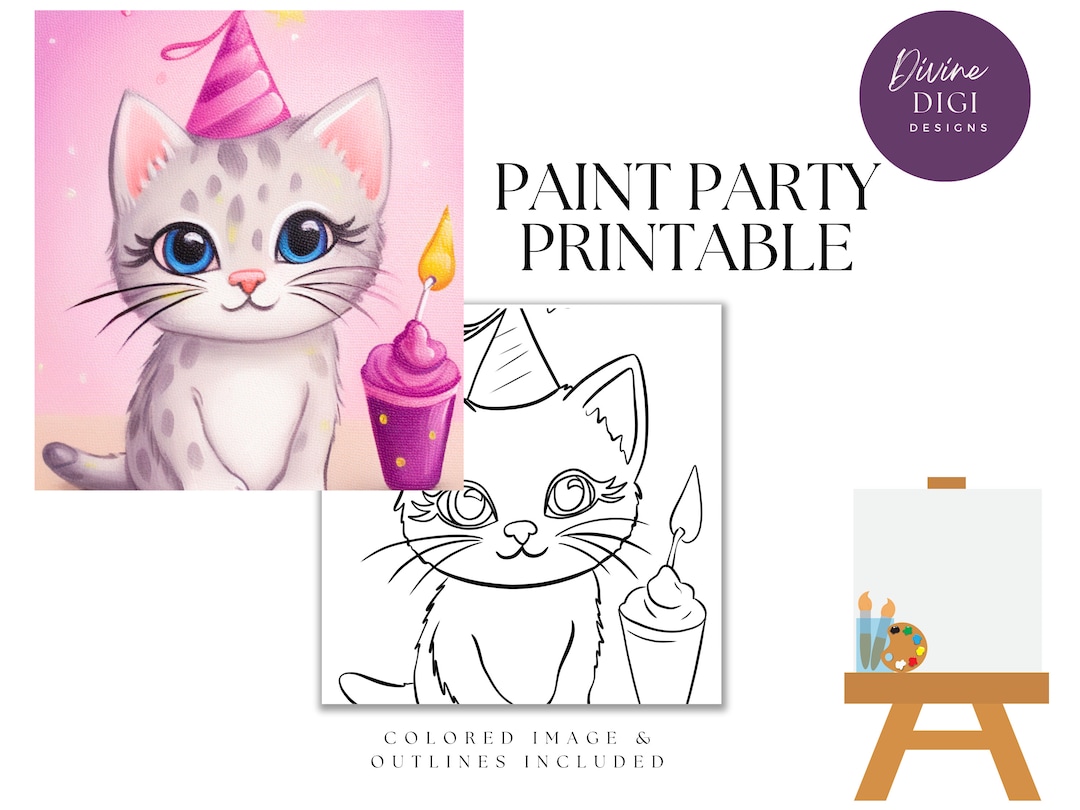Birthday Kitten Paint Party Printable: DIY Canvas Art (digital Download ...