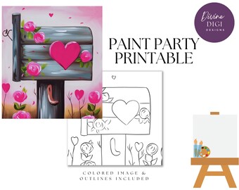 Love Mail Paint Party Printable, Pre-Drawn Canvas Art (Digital Download)