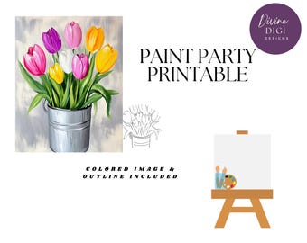Tulips Paint Party Printable: Pre-Drawn Canvas Template (Digital Download)