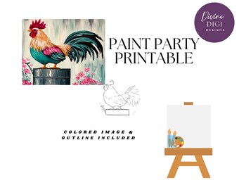 Rustic Rooster Paint Party Printable: Pre-Drawn Canvas (Digital Download)
