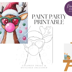 Christmas Reindeer Paint Party Printable: DIY Canvas Art (Digital Download)