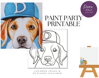 Pre-Drawn Puppy Paint Party Printable: DIY Canvas Art (PNG Digital Download)