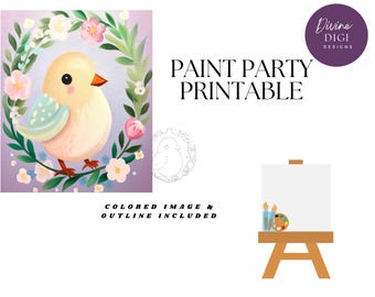 Chick Paint Party Printable, DIY Canvas Art (Digital Download)
