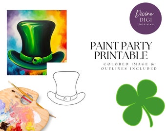 DIY Paint Party Printable, Pre-Drawn Irish Green Top Hat Canvas Diy, Instant Download, Diy Canvas Art, Paint Party Kit, PNG Digital Download