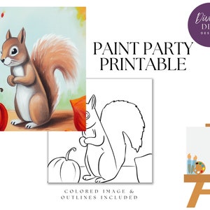 DIY Paint Party Printable, Pre-Drawn Squirrel Canvas Diy, Instant Download, Diy Canvas Art, Paint Party, PNG Digital Download, Fall
