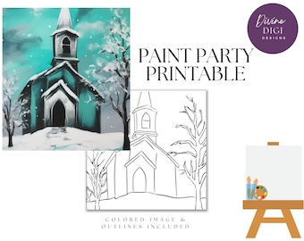Tela de igreja pré-desenhada: festa de pintura faça você mesmo para impressão (download digital em PNG)