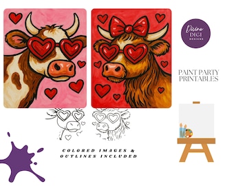 Valentine Cow Paint Party Printables| DIY Canvas Art (Digital Download)| Bundle