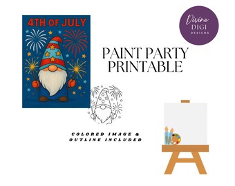 4th of July Gnome Paint Party Printable: DIY Canvas Art (PNG Digital Download)
