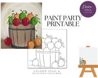 Fruit Basket Paint Party Printable: DIY Canvas Art (PNG Digital Download)