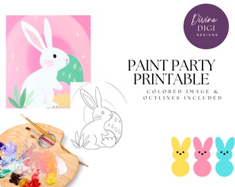 DIY Paint Party Printable, Pre-Drawn Easter Bunny Canvas Diy, Instant Download, Diy Canvas Art, Paint Party Kit, PNG Digital Download