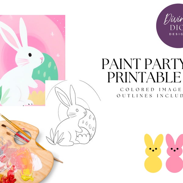 DIY Paint Party Printable, Pre-Drawn Easter Bunny Canvas Diy, Instant Download, Diy Canvas Art, Paint Party Kit, PNG Digital Download