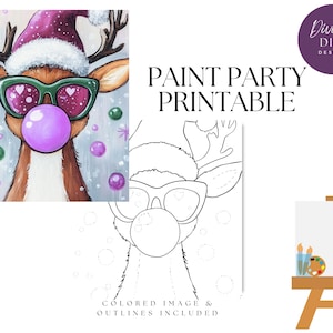 Christmas Reindeer Paint Party Printable: DIY Canvas Art (Digital Download)