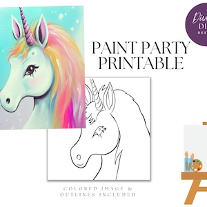 DIY Paint Party Printable, Pre-Drawn Unicorn Canvas, Instant Download,  Canvas Art, Kids Paint Party, PNG Digital Download, Coloring Page