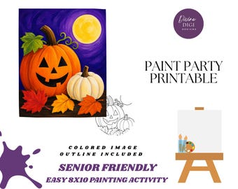Senior Halloween Painting Activity, Digital Download, Pumpkin, Senior Friendly Easy Craft